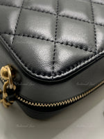 Sold-CHANEL Black Lambskin Pearl Crush Mini Vanity Camera Bag in Aged Gold Hardware