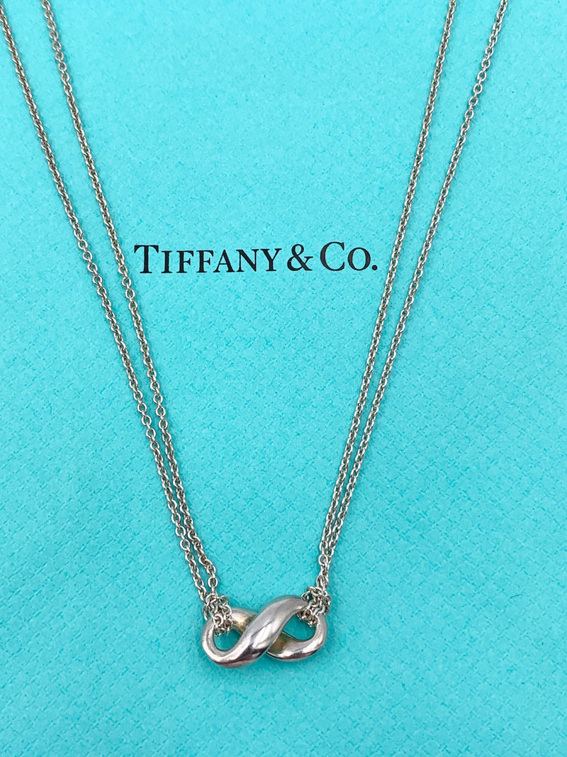 Tiffany & Co 925 Silver Infinity Pendant with Double Chain Necklace