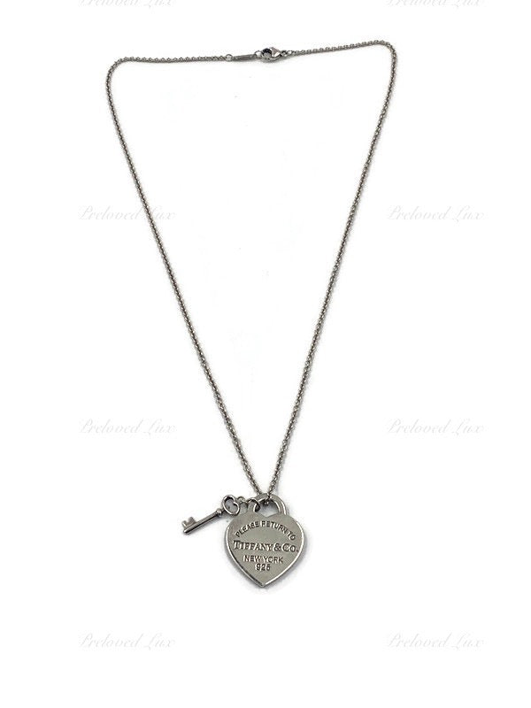 Sold-Tiffany & Co 925 Silver Return to Tiffany Heart Tag with Key Pendant Necklace