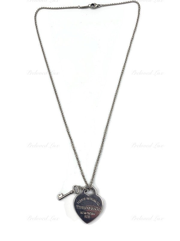 Sold-Tiffany & Co 925 Silver Return to Tiffany Heart Tag with Key Pendant Necklace