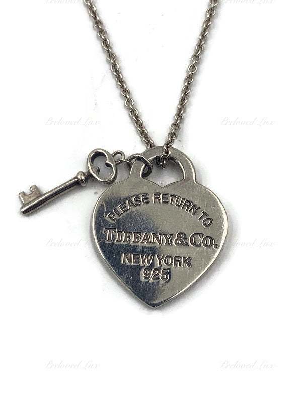 Sold-Tiffany & Co 925 Silver Return to Tiffany Heart Tag with Key Pendant Necklace
