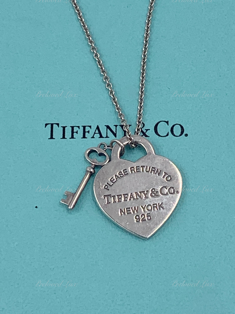 Sold-Tiffany & Co 925 Silver Return to Tiffany Heart Tag with Key Pendant Necklace