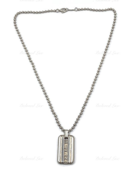 Sold-Tiffany & Co 925 Silver Atlas Tag Pendant Necklace