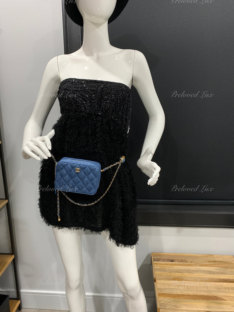 Sold-CHANEL Denim Blue Pearl Crush Mini Vanity Camera Bag in Aged Gold Hardware