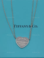 Sold-Tiffany & Co 925 Silver Return to Tiffany Heart Tag Pendant with Double Chain Necklace