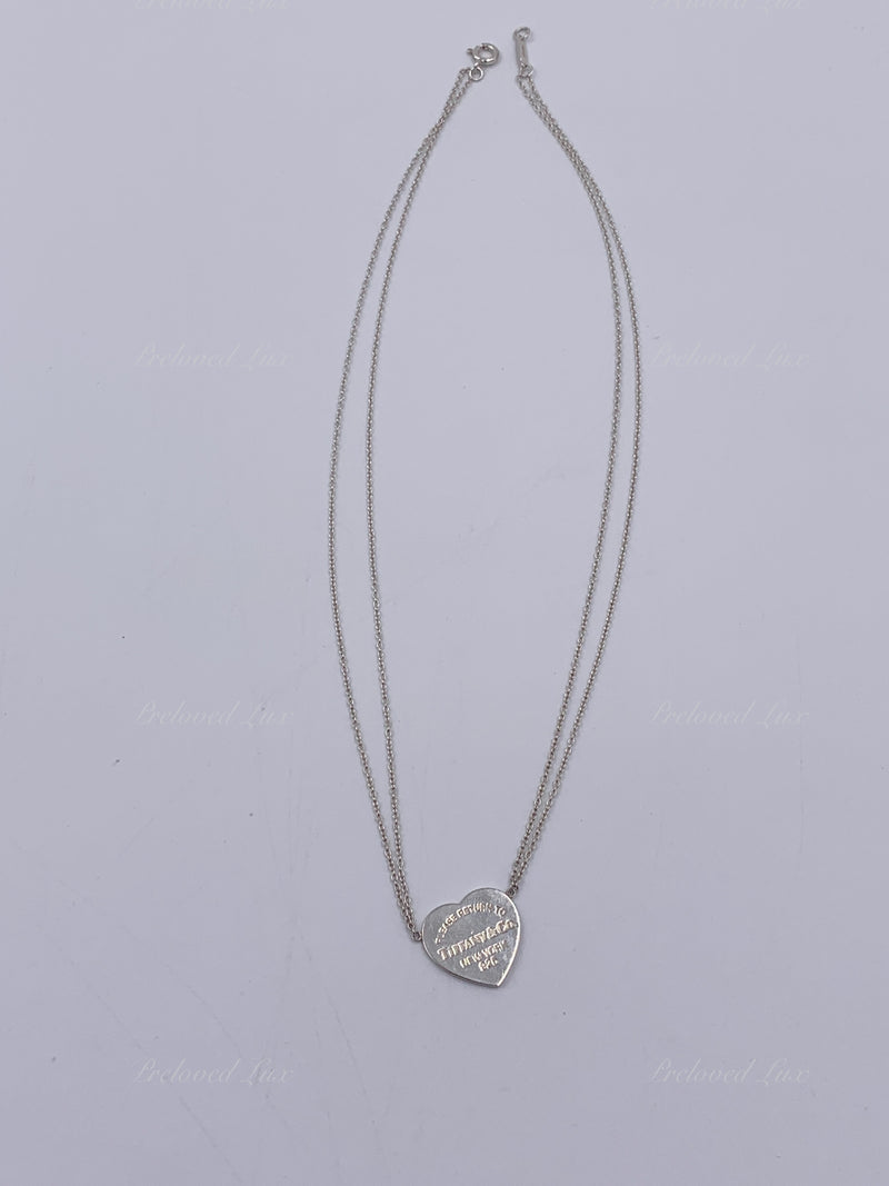 Sold-Tiffany & Co 925 Silver Return to Tiffany Heart Tag Pendant with Double Chain Necklace