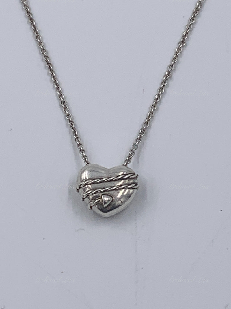 Tiffany & Co 925 Silver Solid Heart with Arrow Pendant Necklace