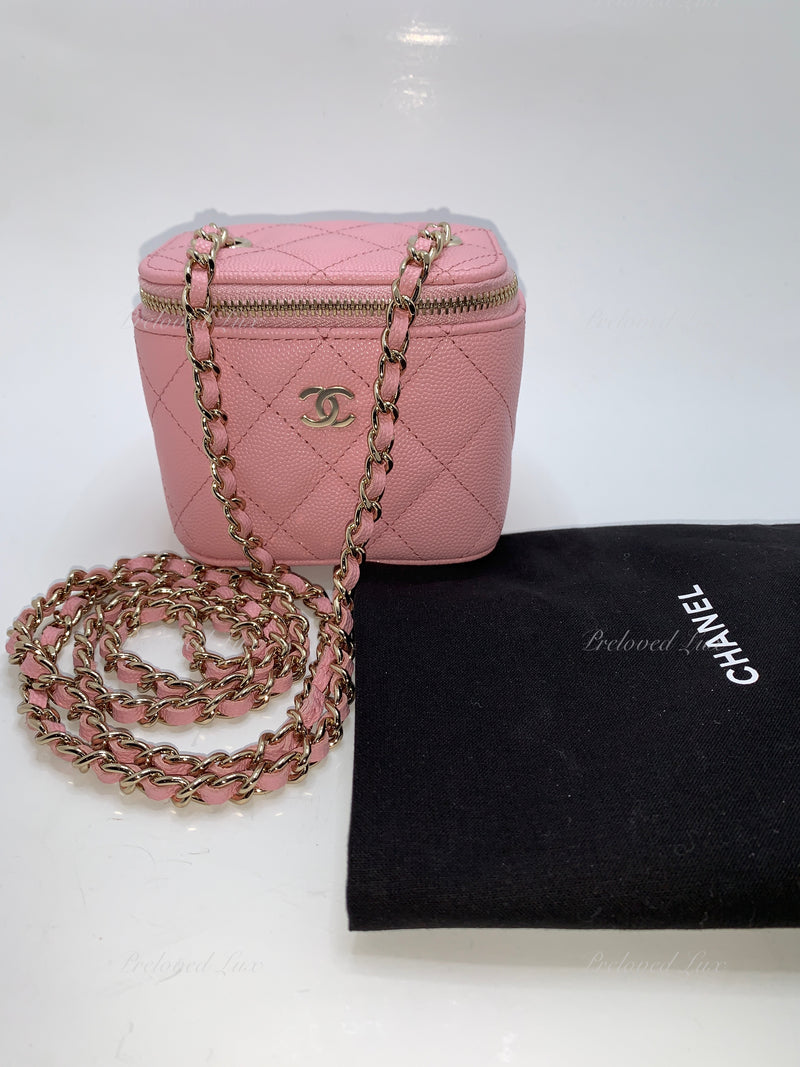 CHANEL Pink Caviar Mini Vanity Case Chain Bag Gold Hardware