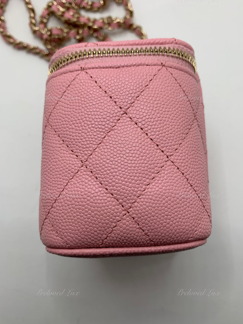 CHANEL Pink Caviar Mini Vanity Case Chain Bag Gold Hardware