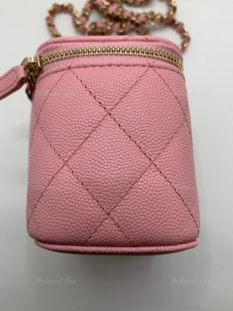 NWT! 💕22C CHANEL Sakura Pink Mini Square Vanity 💕Grained Gold HW Chain Bag