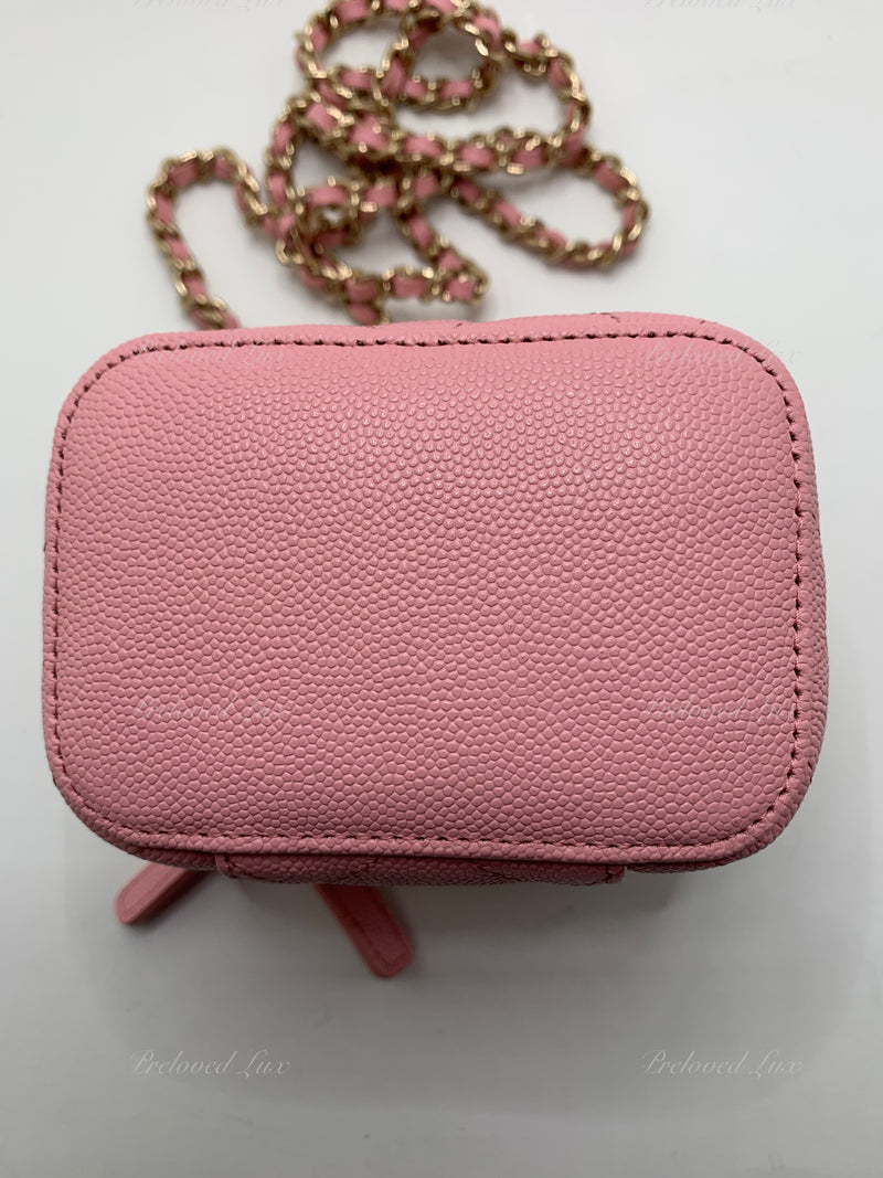 NWT! 💕22C CHANEL Sakura Pink Mini Square Vanity 💕Grained Gold HW Chain Bag