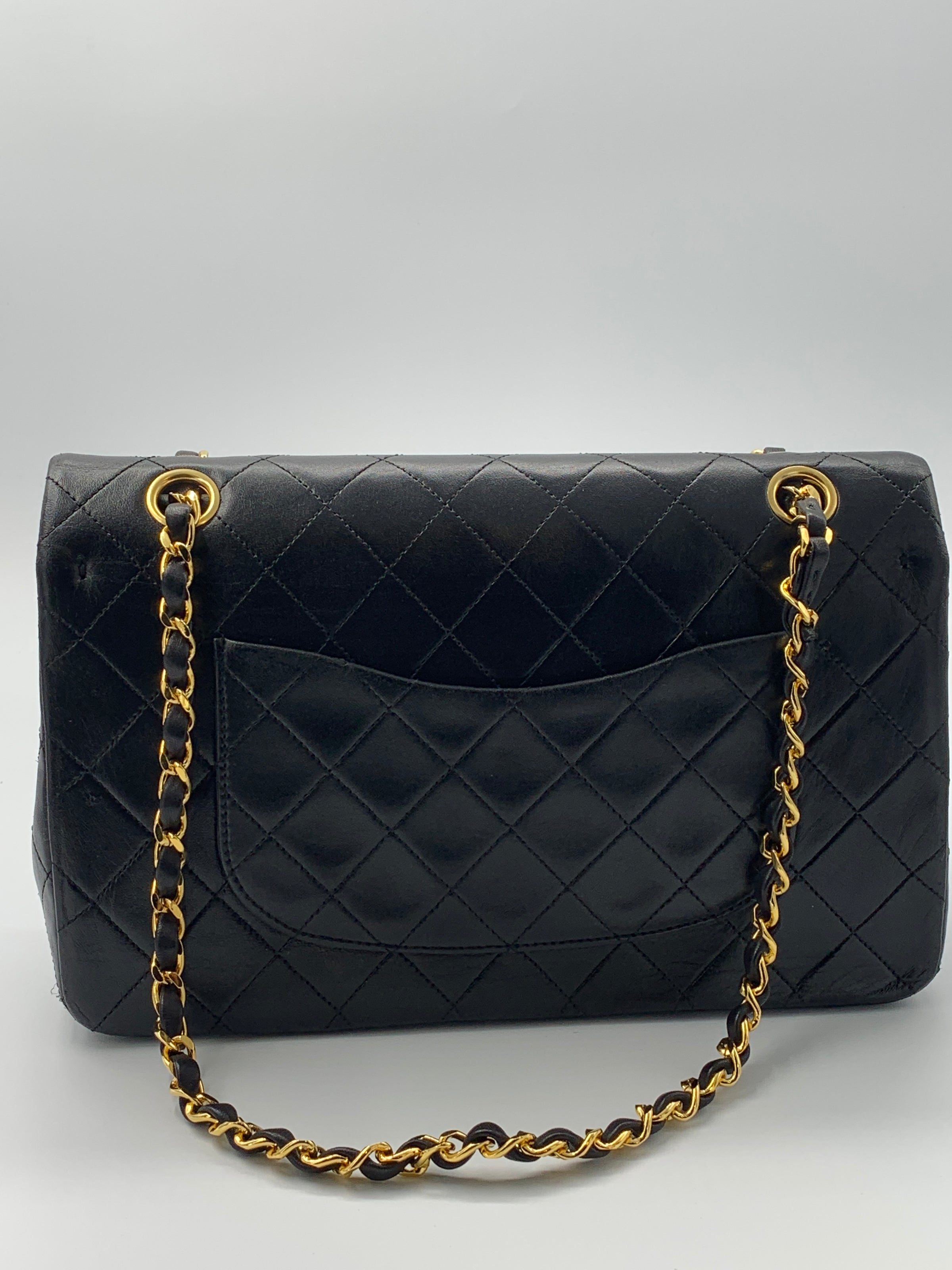 Sold-CHANEL Classic Lambskin Double Chain Double Medium Flap Bag black –  Preloved Lux
