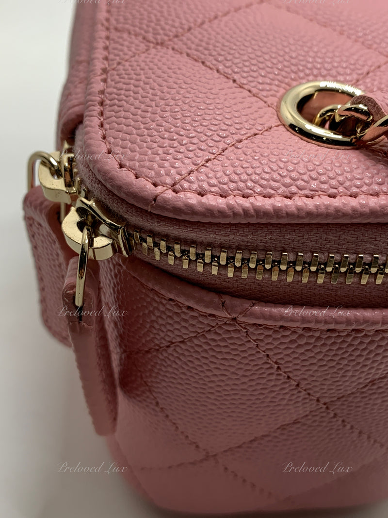 CHANEL Pink Caviar Mini Vanity Case Chain Bag Gold Hardware