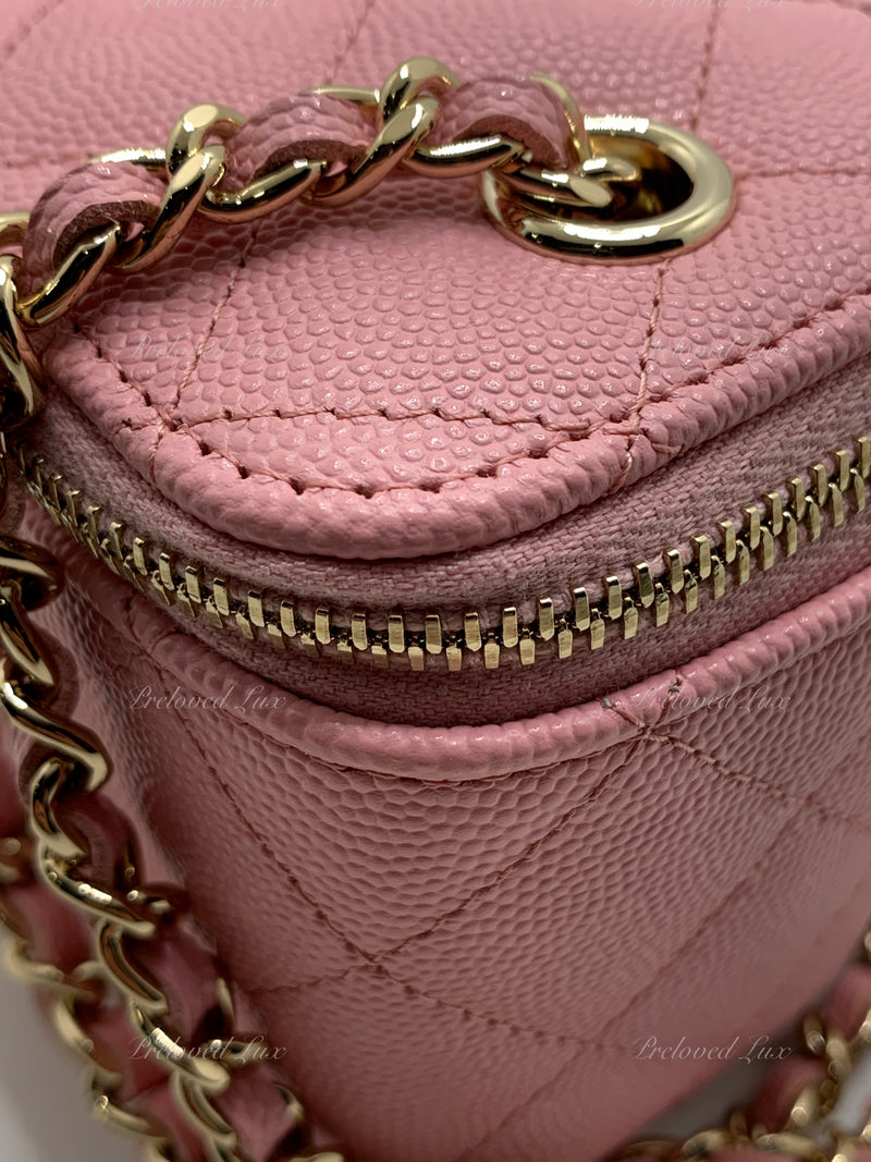 CHANEL Pink Caviar Mini Vanity Case Chain Bag Gold Hardware