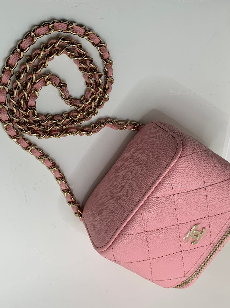 CHANEL Pink Caviar Mini Vanity Case Chain Bag Gold Hardware