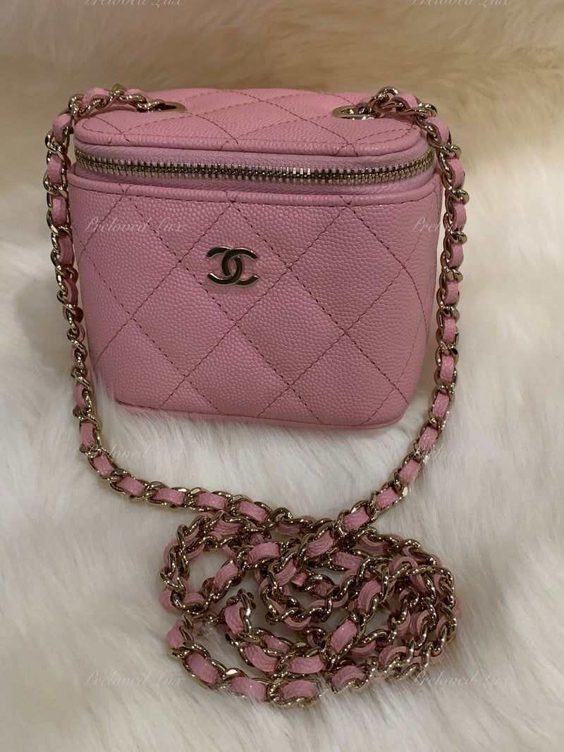 CHANEL Pink Caviar Mini Vanity Case Chain Bag Gold Hardware