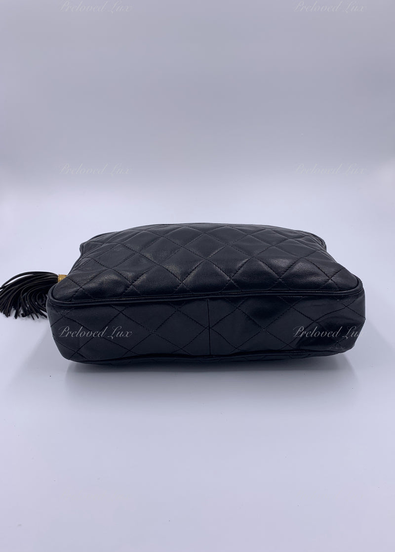 chanel black camera leather bag