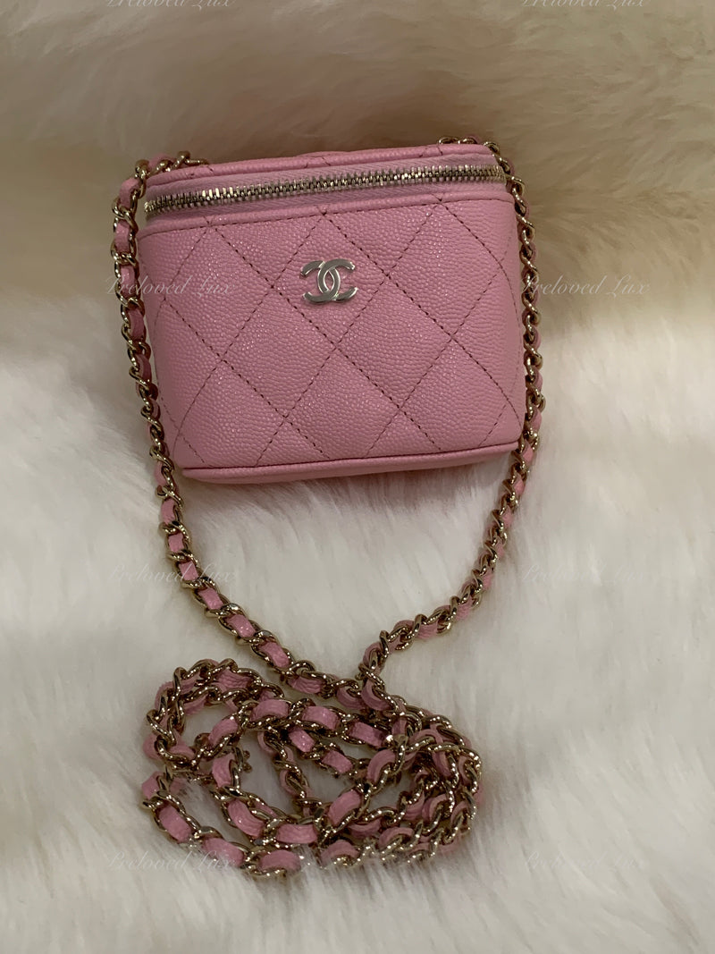 CHANEL Pink Caviar Mini Vanity Case Chain Bag Gold Hardware