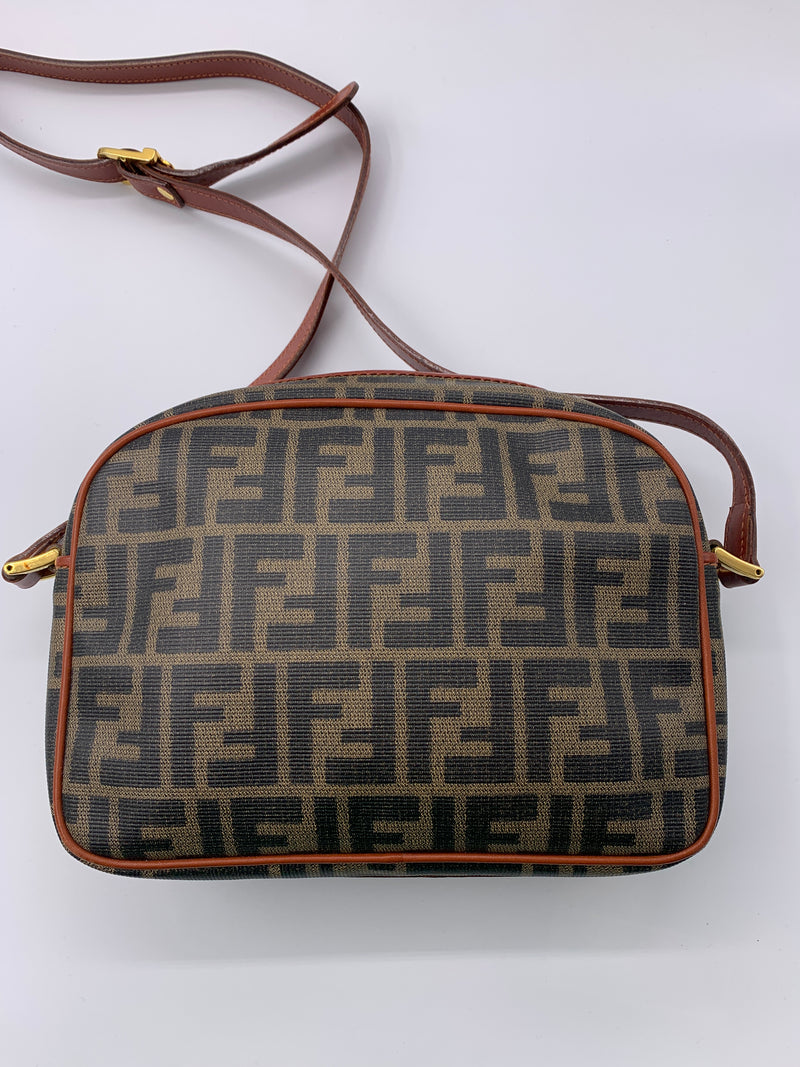 Sold-FENDI Zucca Spalmati Camera Case Tobacco Caramello FF Logo Crossbody Bag