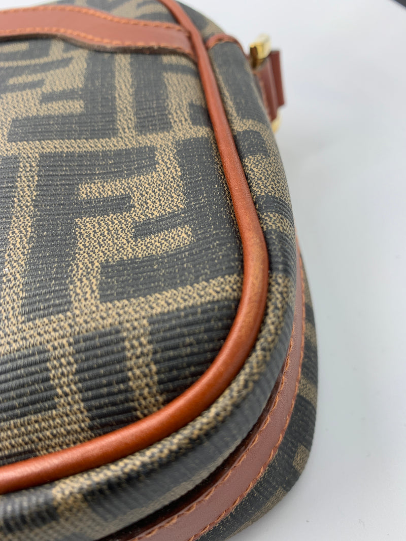 Sold FENDI Zucca Spalmati Camera Case Tobacco Caramello FF Logo Crossb Preloved Lux