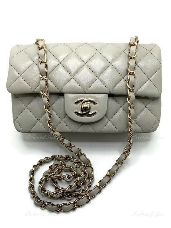Chanel Top Handle Mini Rectangular Flap Bag Ecru/Beige Lambskin