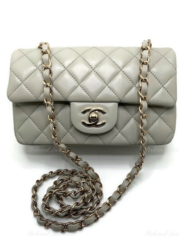 Sold-CHANEL Classic Grey Lambskin Mini Rectangular Crossbody Bag