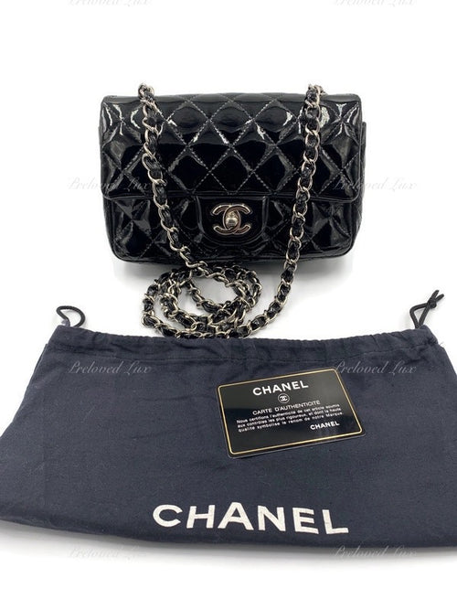 CHANEL Classic Mini Rectangular Black Shoulder Bag Crossbody - Silver Hardware Patent Leather