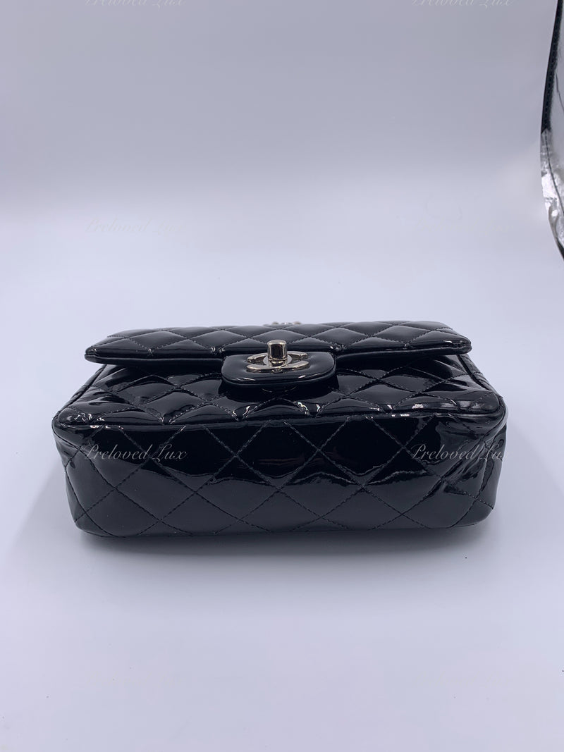 CHANEL Classic Mini Rectangular Black Shoulder Bag Crossbody - Silver Hardware Patent Leather