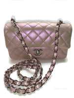 CHANEL Classic Iridescent Pink Calfskin Mini Rectangular Crossbody Bag in Silver Hardware