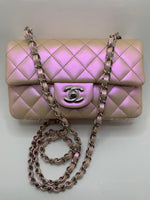CHANEL Classic Iridescent Pink Calfskin Mini Rectangular Crossbody Bag in Silver Hardware