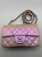 CHANEL Classic Iridescent Pink Calfskin Mini Rectangular Crossbody Bag in Silver Hardware