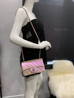 CHANEL Classic Iridescent Pink Calfskin Mini Rectangular Crossbody Bag in Silver Hardware