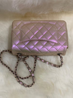 CHANEL Classic Iridescent Pink Calfskin Mini Rectangular Crossbody Bag in Silver Hardware