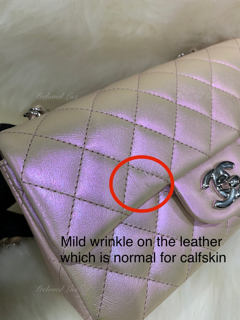 CHANEL Classic Iridescent Pink Calfskin Mini Rectangular Crossbody Bag in Silver Hardware