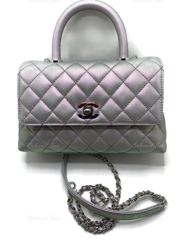 Chanel Iridescent Caviar Leather Vintage Mademoiselle Clutch with Chain (SHF-fdlQlw)