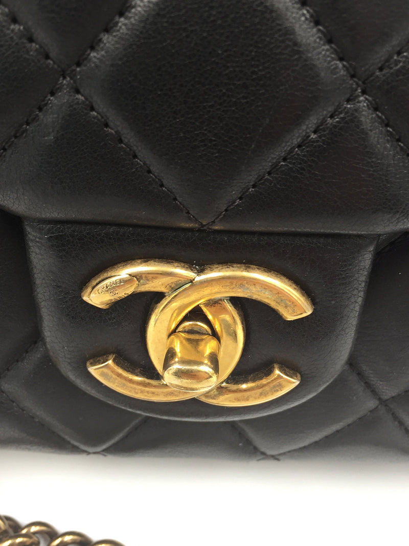 Sold-CHANEL CC Crown Calfskin Flap Bag - Black/Aged Gold Hardware