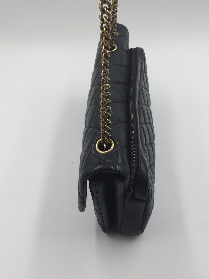 Sold-CHANEL CC Crown Calfskin Flap Bag - Black/Aged Gold Hardware