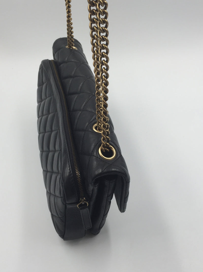 Sold-CHANEL CC Crown Calfskin Flap Bag - Black/Aged Gold Hardware