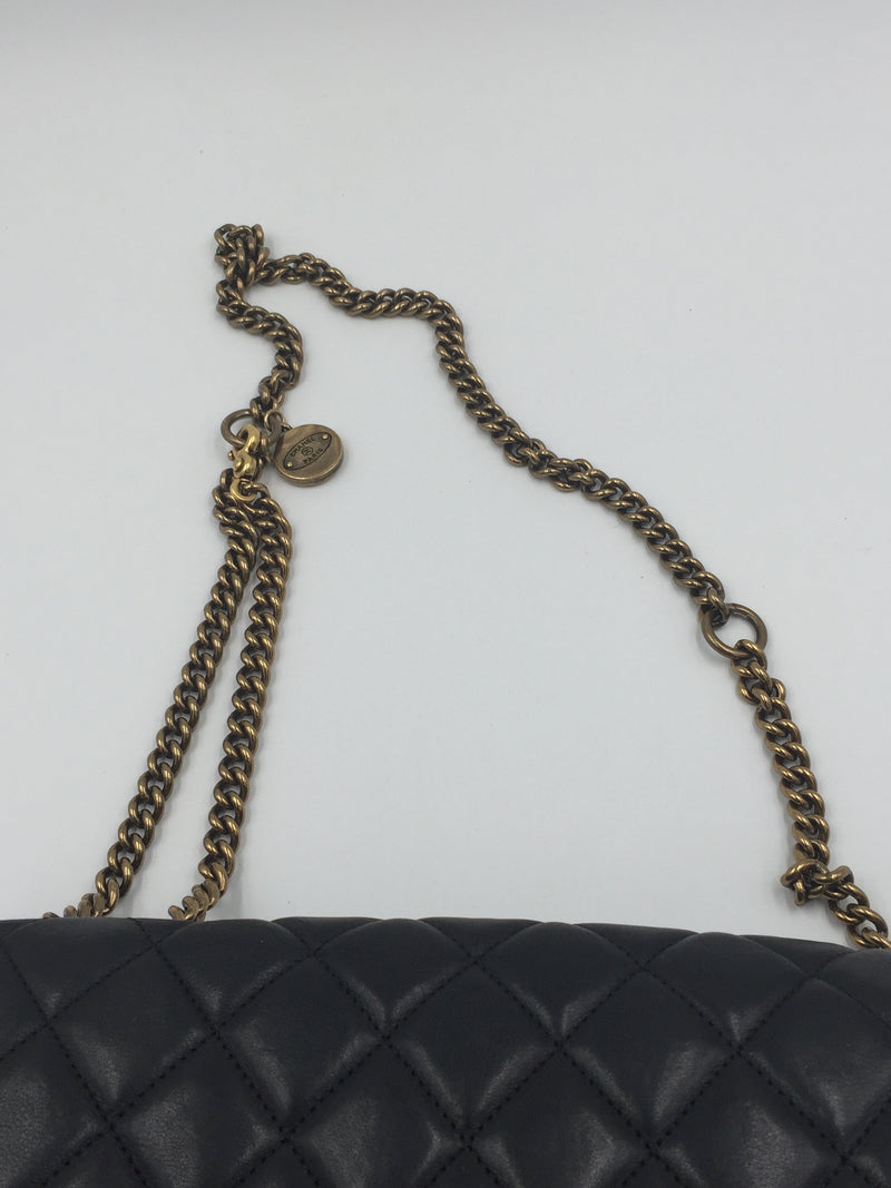 Sold-CHANEL CC Crown Calfskin Flap Bag - Black/Aged Gold Hardware