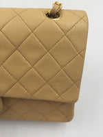 Sold-CHANEL Classic Lambskin Double Chain Double Flap Medium Shoulder Bag- beige/gold