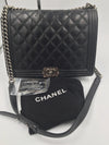 Sold-CHANEL Calfskin Quilted Large Boy Flap Black- Aged Silver Hardware