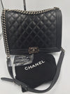 Sold-CHANEL Calfskin Quilted Large Boy Flap Black- Aged Silver Hardware