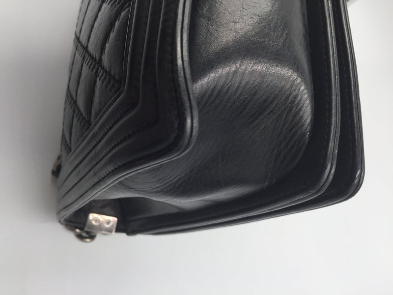 Sold-CHANEL Calfskin Quilted Large Boy Flap Black- Aged Silver Hardware