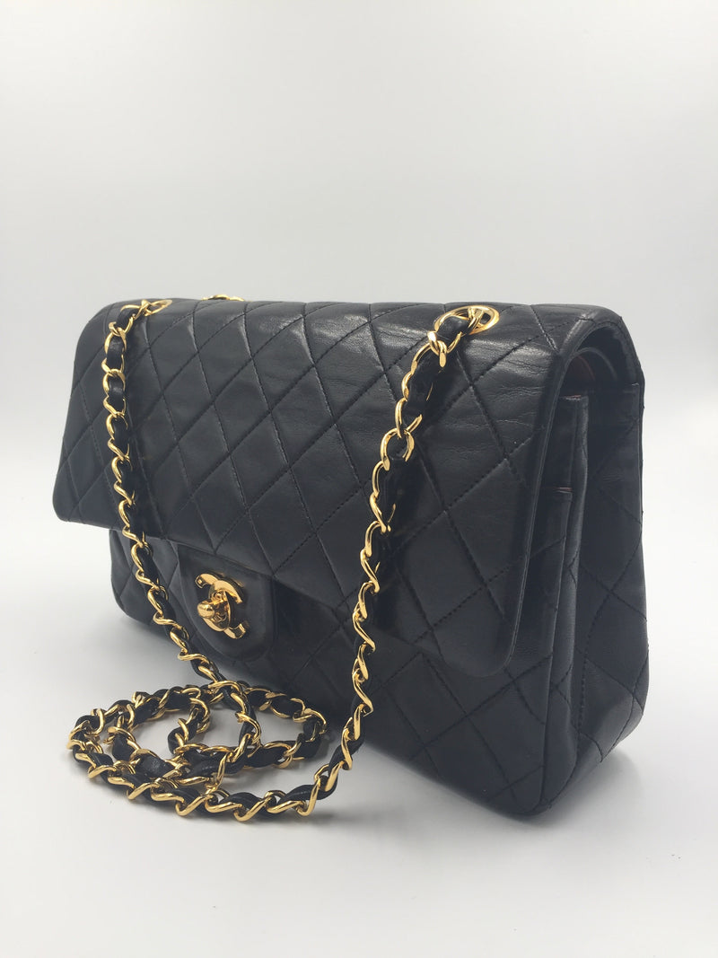 Sold-CHANEL Classic Lambskin Double Chain Double Medium Flap Bag black –  Preloved Lux