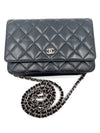 CHANEL Black Lambskin Wallet-on-the-chain WOC Crossbody Flap Bag Silver Hardware