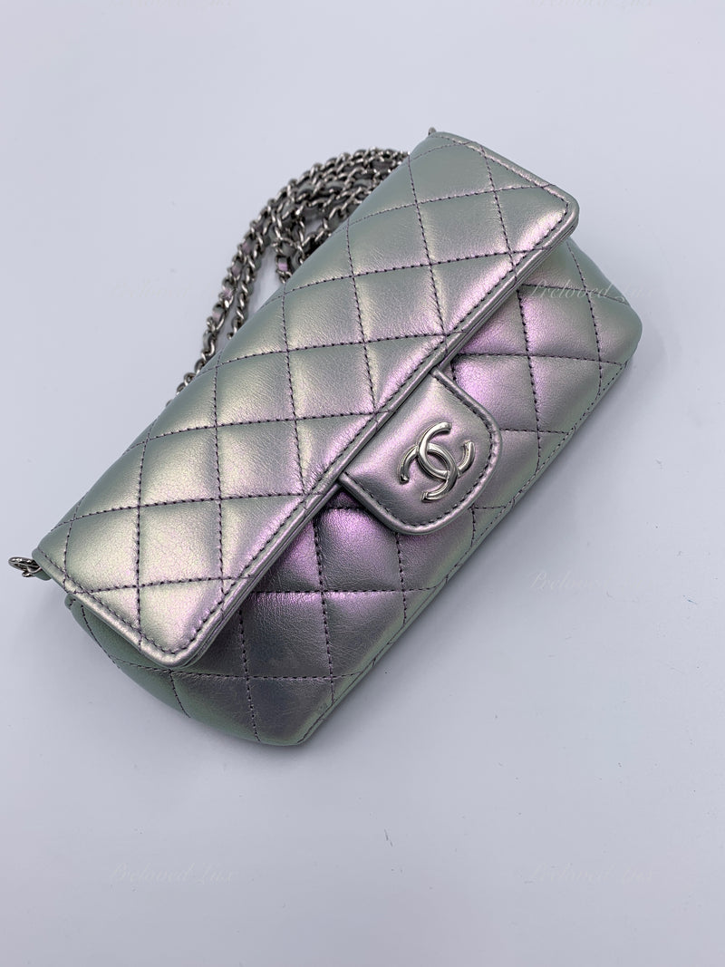 CHANEL Mini Top Handle Rectangular Flap Lambskin Crossbody Bag Purple