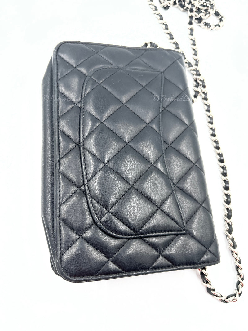 CHANEL Black Lambskin Wallet-on-the-chain WOC Crossbody Flap Bag Silver  Hardware - Preloved Lux Canada