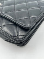 CHANEL Black Lambskin Wallet-on-the-chain WOC Crossbody Flap Bag Silver Hardware