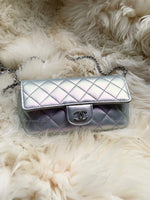 CHANEL Iridescent Purple Calfskin Mini Flap Crossbody Bag in Silver Hardware