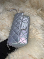 CHANEL Iridescent Purple Calfskin Mini Flap Crossbody Bag in Silver Hardware